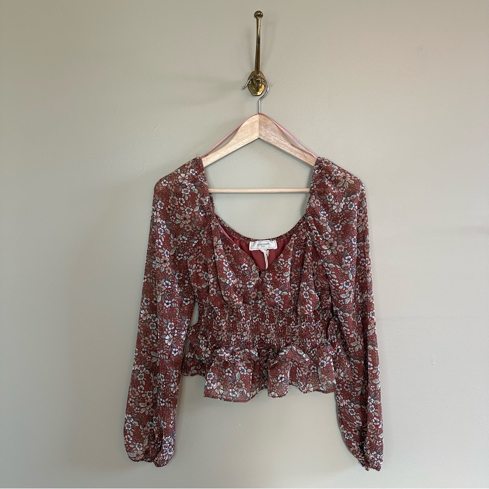 Floral Ruffle Blouse in Mauve- M